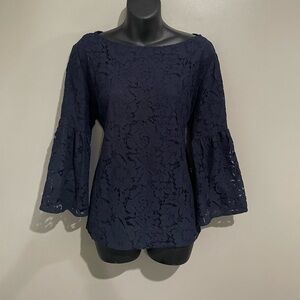 Ralph Lauren Eyelet Navy Blue Bell Sleeve Shirt